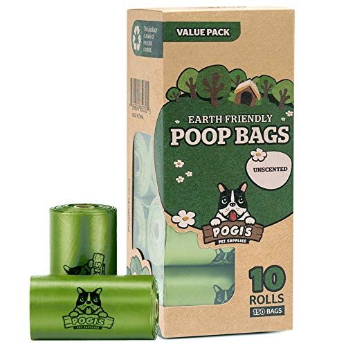 Pogi's Poop Bags - Bolsas para excremento de Perro - 10 Rollos no perfumados (150 Bolsas) - Grandes, Biodegradables, Herméticas