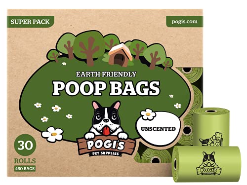 Pogi's Poop Bags - Bolsas para excremento de Perro - 30 Rollos no perfumados (450 Bolsas) - Grandes, Biodegradables, Herméticas