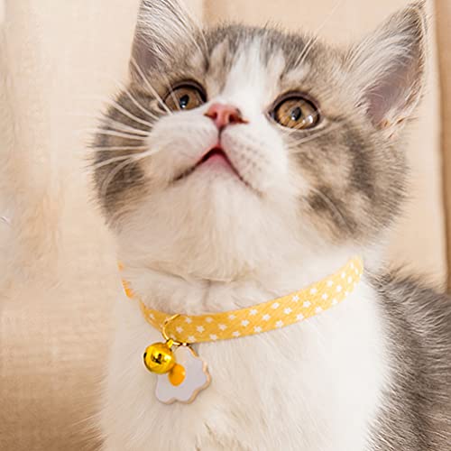 POPETPOP 2 Unids Cuero Cuero Collar de Gato Collar de Gatito Ajustable Collares de Mascotas con Huevo Frito Encanto Accesorio para Mascotas 17- 30 Cm Amarillo