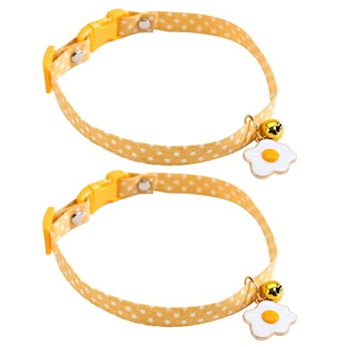 POPETPOP 2 Unids Cuero Cuero Collar de Gato Collar de Gatito Ajustable Collares de Mascotas con Huevo Frito Encanto Accesorio para Mascotas 17- 30 Cm Amarillo