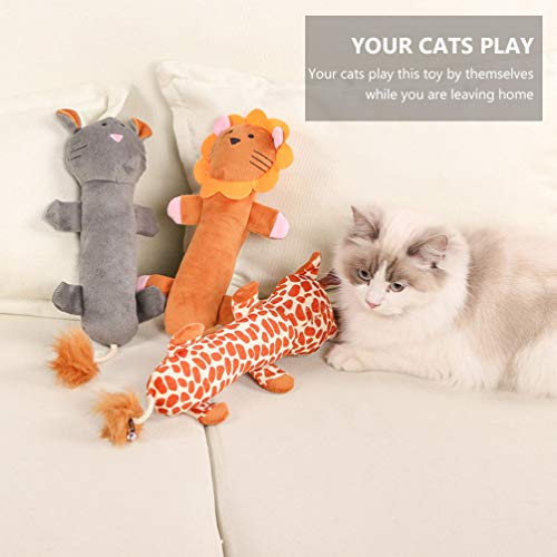 POPETPOP 3 Piezas Juguetes para Gatos León Jirafa Pantera Juguetes de Peluche Juego Interactivo para Gato Cachorro Gatito Teaser Juguete para Masticar