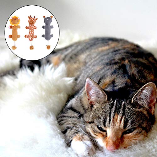 POPETPOP 3 Piezas Juguetes para Gatos León Jirafa Pantera Juguetes de Peluche Juego Interactivo para Gato Cachorro Gatito Teaser Juguete para Masticar