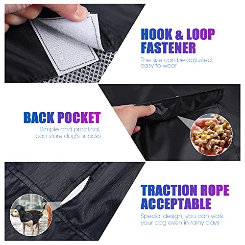 POPETPOP Chubasquero con Capucha para Perros Medianos y Grandes, Sudaderas Impermeable, Agujero para Arnés, Tira Reflectante, Bolsillos (Negro, 5XL)