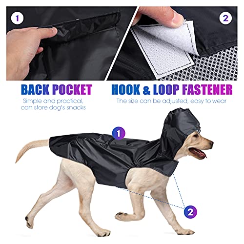 POPETPOP Chubasquero con Capucha para Perros Medianos y Grandes, Sudaderas Impermeable, Agujero para Arnés, Tira Reflectante, Bolsillos (Negro, 5XL)