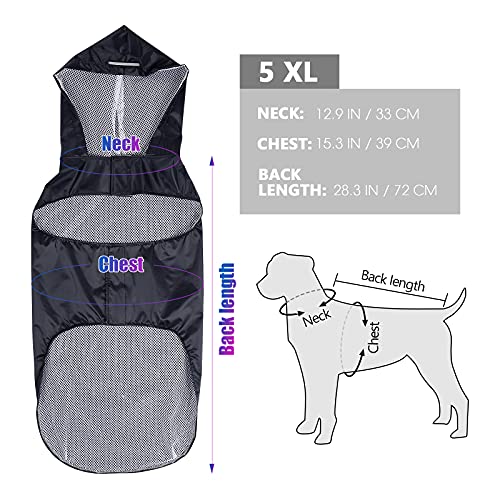 POPETPOP Chubasquero con Capucha para Perros Medianos y Grandes, Sudaderas Impermeable, Agujero para Arnés, Tira Reflectante, Bolsillos (Negro, 5XL)