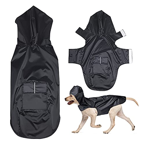 POPETPOP Chubasquero con Capucha para Perros Medianos y Grandes, Sudaderas Impermeable, Agujero para Arnés, Tira Reflectante, Bolsillos (Negro, 5XL)