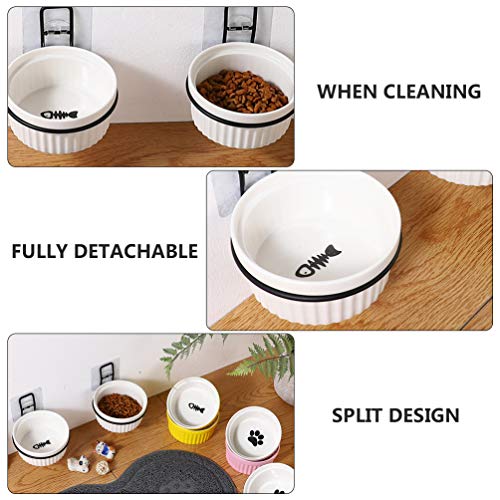 POPETPOP Cuencos para Perros Montados en La Pared Comedero Elevado para Mascotas Cuenco de Cerámica para Alimentación de Gatos Contenedor de Comida Colgante Altura Ajustable para Cachorro