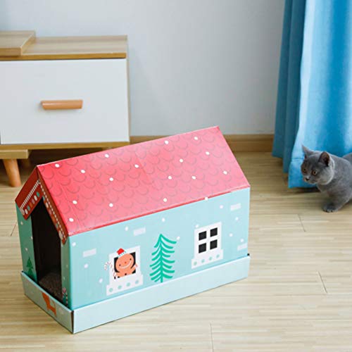 POPETPOP Gatos Gatitos Casa Rascador Gato Durmiendo Caja de Papel Corrugado Salón Cueva Cama para Gato Gatito Suministro para Mascotas