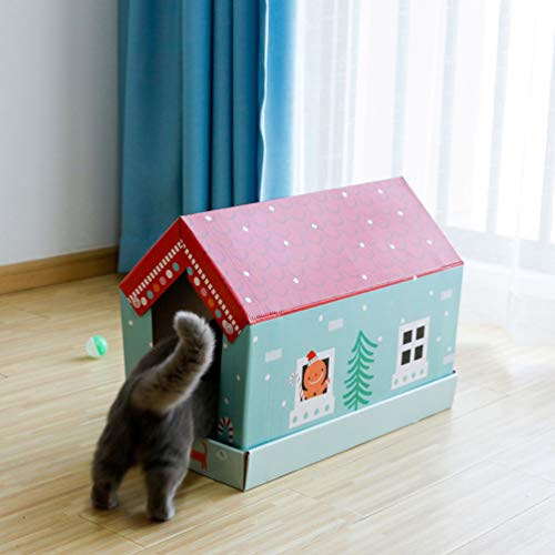 POPETPOP Gatos Gatitos Casa Rascador Gato Durmiendo Caja de Papel Corrugado Salón Cueva Cama para Gato Gatito Suministro para Mascotas