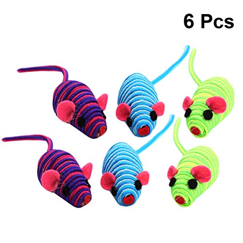POPETPOP Juguetes para Gatos- 6 Piezas de Animales de Dibujos Animados en Forma de Ratón para Mascotas Mordedura de Cuerda Elástica Juguete- Rasca Jugando a Masticar Dientes Limpieza para