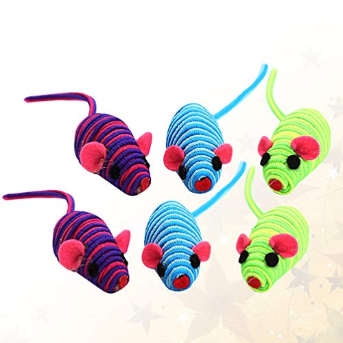 POPETPOP Juguetes para Gatos- 6 Piezas de Animales de Dibujos Animados en Forma de Ratón para Mascotas Mordedura de Cuerda Elástica Juguete- Rasca Jugando a Masticar Dientes Limpieza para