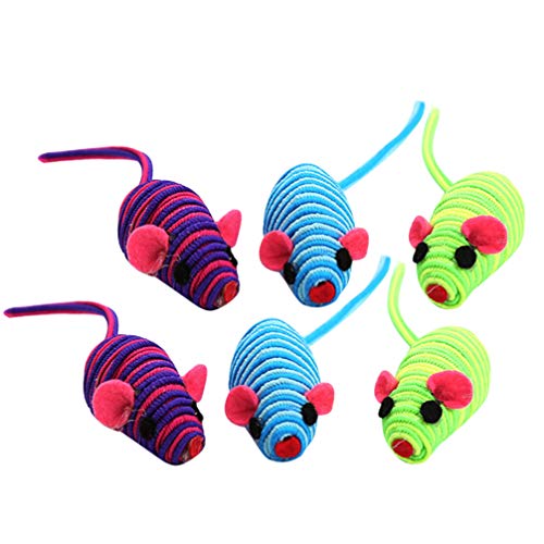 POPETPOP Juguetes para Gatos- 6 Piezas de Animales de Dibujos Animados en Forma de Ratón para Mascotas Mordedura de Cuerda Elástica Juguete- Rasca Jugando a Masticar Dientes Limpieza para