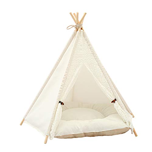 POPETPOP Tipi para Mascotas Casa Tienda para Perros Cama de Gato Linda Casa Tipi Portátil para Mascotas para Cachorro Perro Gatito Gato (Blanco L)