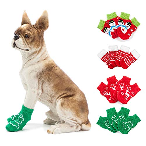 Poseca Calcetines navideños para Mascotas para Perros y Gatos Calcetines para muñecos de Nieve para Perros Calcetines para Renos Calcetines Antideslizantes para Perros