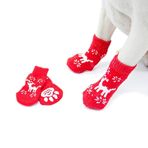 Poseca Calcetines navideños para Mascotas para Perros y Gatos Calcetines para muñecos de Nieve para Perros Calcetines para Renos Calcetines Antideslizantes para Perros