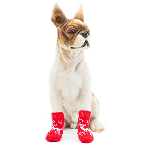 Poseca Calcetines navideños para Mascotas para Perros y Gatos Calcetines para muñecos de Nieve para Perros Calcetines para Renos Calcetines Antideslizantes para Perros