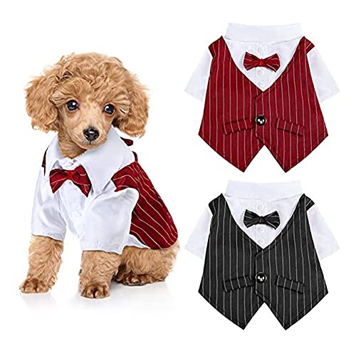 Poseca Camisa con Pajarita para Perro Trajes de Esmoquin para Perro Ropa para Caballero Perro Gato Traje de Boda Camisa Formal para Perros pequeños Traje de Esmoquin con Pajarita