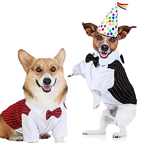 Poseca Camisa con Pajarita para Perro Trajes de Esmoquin para Perro Ropa para Caballero Perro Gato Traje de Boda Camisa Formal para Perros pequeños Traje de Esmoquin con Pajarita
