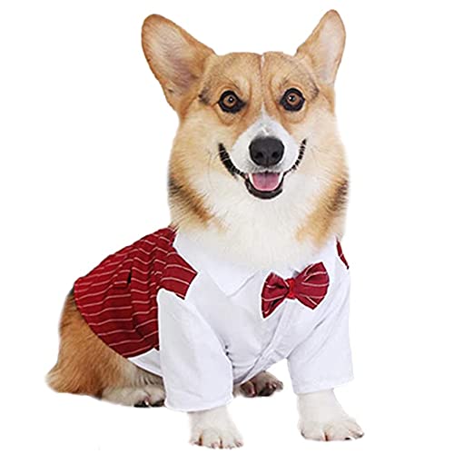 Poseca Camisa con Pajarita para Perro Trajes de Esmoquin para Perro Ropa para Caballero Perro Gato Traje de Boda Camisa Formal para Perros pequeños Traje de Esmoquin con Pajarita