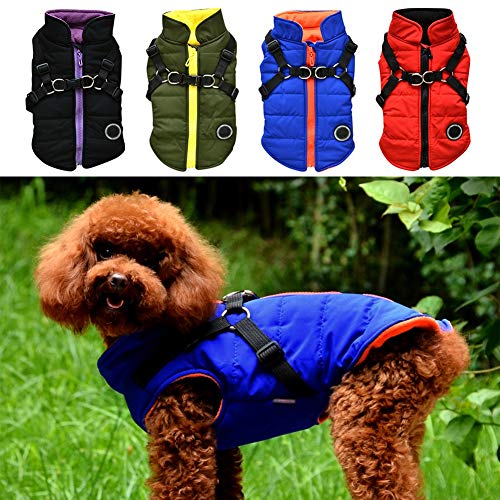Poseca Chaqueta de Abrigo para Perros con arnés para Perros pequeños y medianos Chaqueta de Abrigo para Perros a Prueba de Agua Chaleco Acolchado cálido Mascota Cachorro de Perro Ropa Chaleco