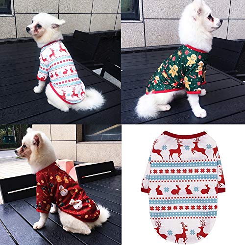 Poseca Disfraz de Navidad para Perros Gatos Muñeco de Nieve Conjuntos de Renos Camiseta de algodón para Perros Suéter cálido Cachorro Chaleco de Navidad Ropa para Perros pequeños