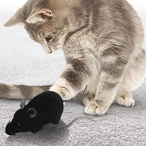 Povanjer Juguete de ratón Falso de 11 Pulgadas, Juguete de Control Remoto para Gatos, Juguete de ratón electrónico para Mascotas, Regalo, Juguetes interactivos para Gatos (Gris/Negro)