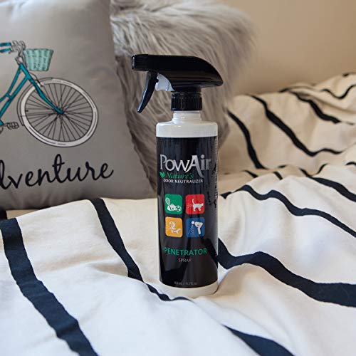 PowAir Pulverizador neutralizador de olores penetrador – Fórmula enzimática de doble acción – Elimina olores incluyendo orina de gato, orina de perro, vómito, sudor y heces – 464 ml