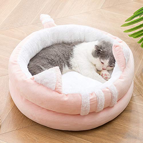 ppactvo Cueva Gato Cama Cueva Gato Grotta per Gatti Pieghevole 2 In 1 con Orecchie Carine Tenda In Peluche Rimovibile Morbida Calda Semi-Chiusa S,Pink B