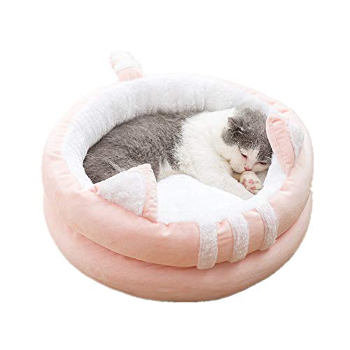 ppactvo Cueva Gato Cama Cueva Gato Grotta per Gatti Pieghevole 2 In 1 con Orecchie Carine Tenda In Peluche Rimovibile Morbida Calda Semi-Chiusa S,Pink B