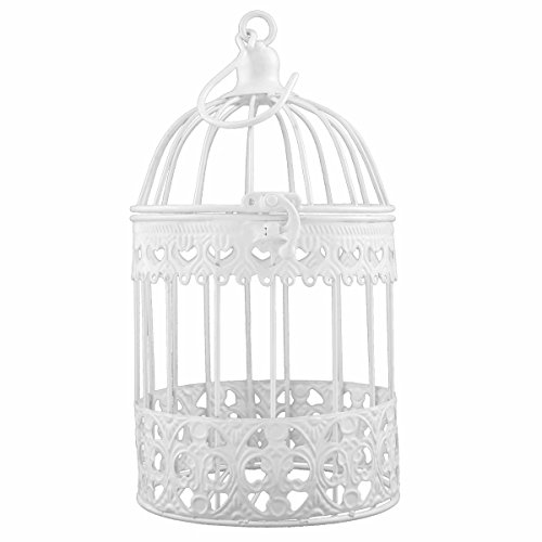 PrimoLiving Jaula decorativa de metal, color blanco, 26 x 14 cm, P-011