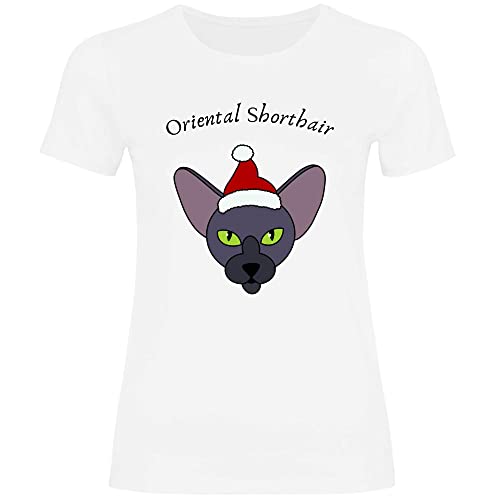 Print Dynastie Camiseta para Mujer Gato Mascota Navidad Regalo Idea casa Gato Gatito Gato, Tamaño:3XL, Color:Oriental Shorthair White