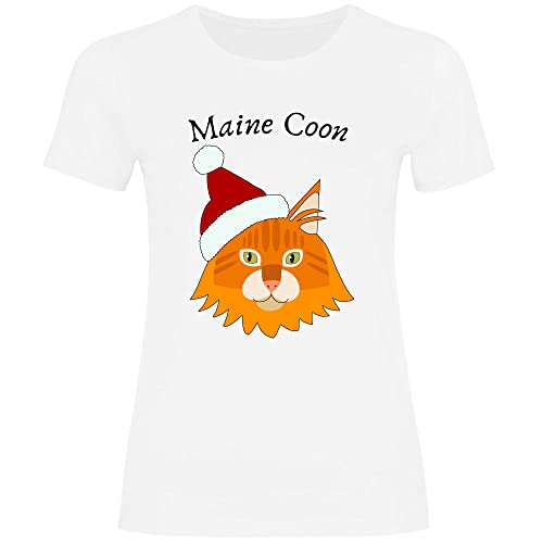 Print Dynastie Camiseta para Mujer Gato Mascota Navidad Regalo Idea casa Gato Gatito Gato, Tamaño:L, Color:Maine Coon White