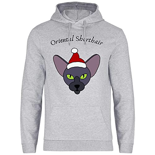 Print Dynastie Sudadera con Capucha para Hombre Gato Mascota Navidad Regalo Idea casa Gato Gatito Gato, Tamaño:5XL, Color:Oriental Shorthair Heather Grey