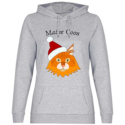 Print Dynastie Sudadera con Capucha para Mujer Gato Mascota Navidad Regalo Idea casa Gato Gatito Gato, Tamaño:M, Color:Maine Coon Heather Grey