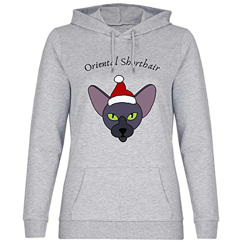 Print Dynastie Sudadera con Capucha para Mujer Gato Mascota Navidad Regalo Idea casa Gato Gatito Gato, Tamaño:M, Color:Oriental Shorthair Heather Grey