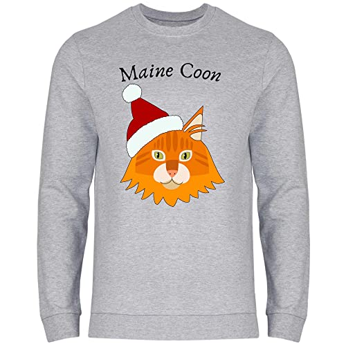 Print Dynastie Sudadera para Hombre Gato Mascota Navidad Regalo Idea casa Gato Gatito Gato, Tamaño:L, Color:Maine Coon Heather Grey