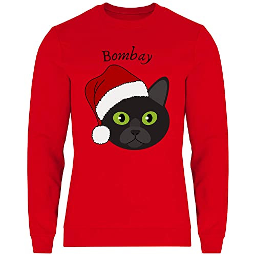 Print Dynastie Sudadera para Hombre Gato Mascota Navidad Regalo Idea casa Gato Gatito Gato, Tamaño:S, Color:Bombay Red