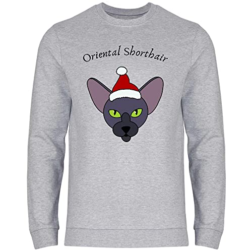 Print Dynastie Sudadera para Hombre Gato Mascota Navidad Regalo Idea casa Gato Gatito Gato, Tamaño:XXL, Color:Oriental Shorthair Heather Grey