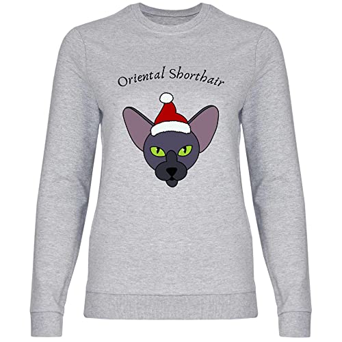 Print Dynastie Sudadera para Mujer Gato Mascota Navidad Regalo Idea casa Gato Gatito Gato, Tamaño:XS, Color:Oriental Shorthair Heather Grey