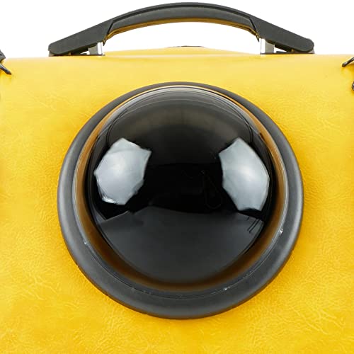 PrixPrime - Mochila para Transporte de Perros y Gatos con Ventana Astronauta de Imitación de Piel Amarilla