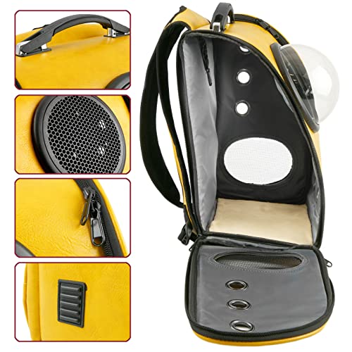 PrixPrime - Mochila para Transporte de Perros y Gatos con Ventana Astronauta de Imitación de Piel Amarilla