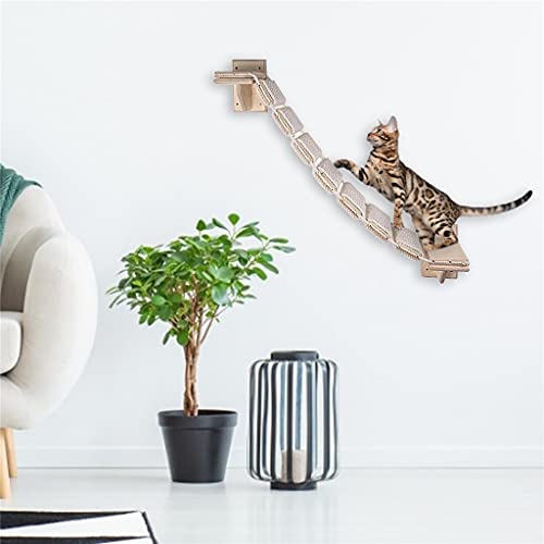 PRJEDLK Gatos para Mascotas Tablero Multicapa Gatos para Colgar en la Pared Marco de Pared Cuerda de cáñamo Gatos de Madera Maciza Puente Colgante Gatos Pared Escalera Suave