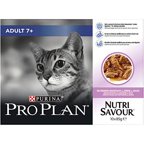 Pro Plan - Gato 7+ NutriSavour con Pavo en Salsa – Bolsas para Gatos Senior 10 x 85 g