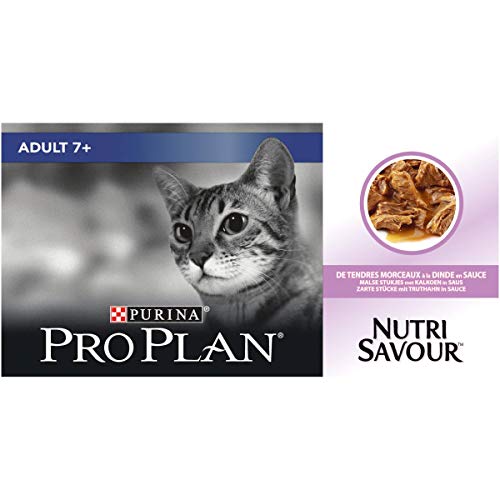Pro Plan - Gato 7+ NutriSavour con Pavo en Salsa – Bolsas para Gatos Senior 10 x 85 g