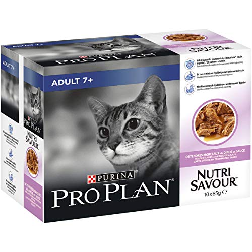 Pro Plan - Gato 7+ NutriSavour con Pavo en Salsa – Bolsas para Gatos Senior 10 x 85 g
