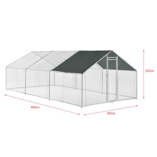 [pro.tec] Jaula al Aire Libre 3 x 6 x 2 m Voladero para Aves Jaula Gallinero de Exterior con Tejado Casa de Animales pequeños Color Plata y Verde Oscuro