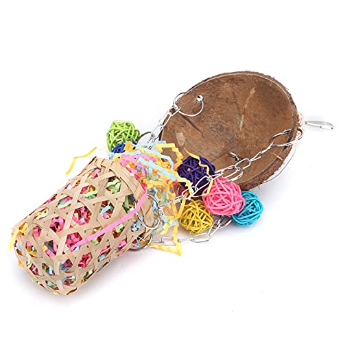 Pssopp Tiras de Papel, Juguete para Masticar pájaros, Colgantes de pájaros Coloridos, Juguete de Vineball, Juguete Colgante de forrajeo para Loros pequeños medianos