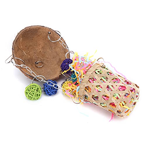 Pssopp Tiras de Papel, Juguete para Masticar pájaros, Colgantes de pájaros Coloridos, Juguete de Vineball, Juguete Colgante de forrajeo para Loros pequeños medianos