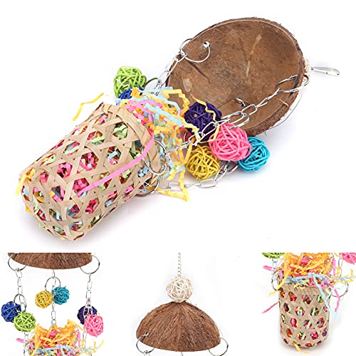 Pssopp Tiras de Papel, Juguete para Masticar pájaros, Colgantes de pájaros Coloridos, Juguete de Vineball, Juguete Colgante de forrajeo para Loros pequeños medianos