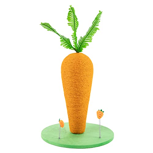 PUCHIKA Rascador para gatos, gran columna rascador de sisal natural, 60 cm x 35 cm, diseño de zanahoria